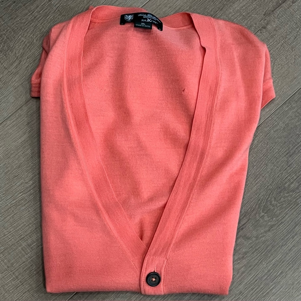 Brooks Brothers 1765 Sweater Vest Mens XL Saxon Wool Orange‎ V Neck Buttons Hole